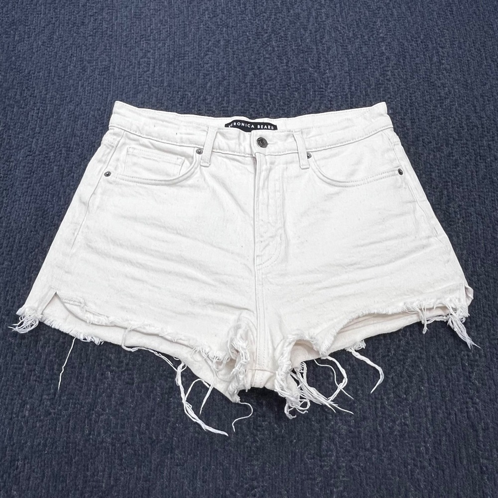 Veronica Beard Jeans Timmi High Rise Denim Shorts Ecru White Frayed Hem 30/10